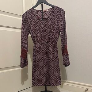 Altar'd State Maroon Patterned Long Sleeve Dress